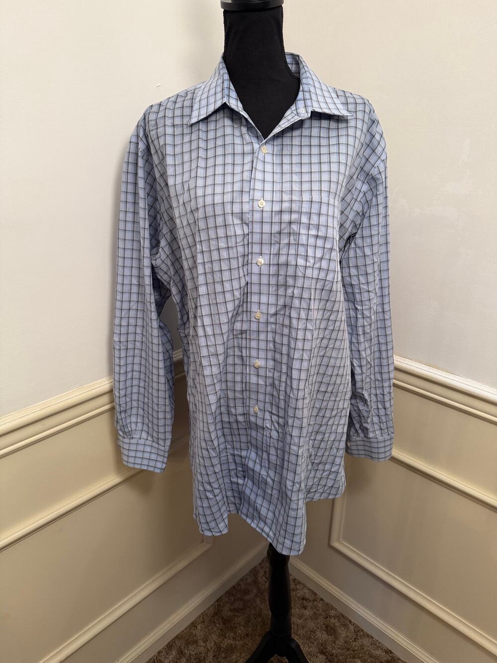 Brooks Brothers 1818 Regent Fit Dress Shirt Men's 17.5 34/35 Blue Plaid Check